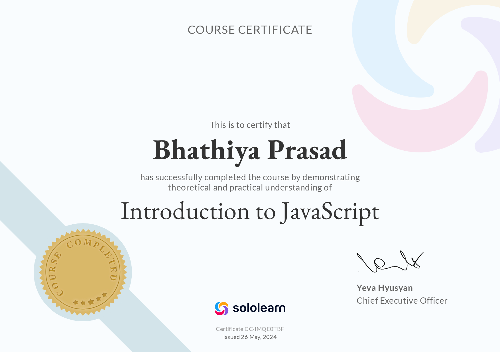 Introduction to JavaScript Certification